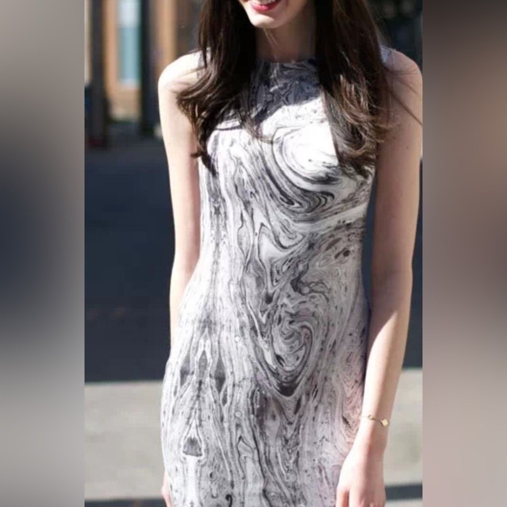 Zara Bloggers Favorite Marblee Printed Midi Scuba Dress Small - Picture 5 of 16